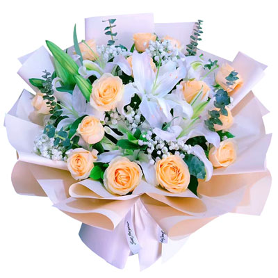 咸宁16朵香槟玫瑰2支百合，爱的温暖和幸福