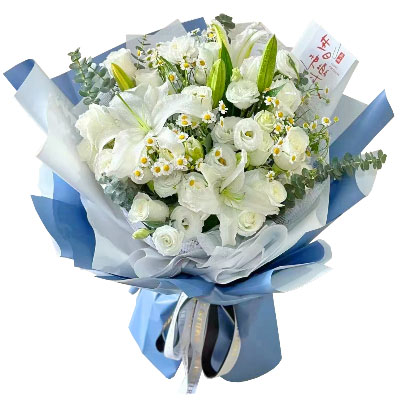 咸宁11朵白玫瑰桔梗百合，爱永恒不息