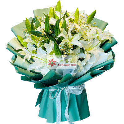 咸宁8支白色多头百合洋甘菊，如潮的思念