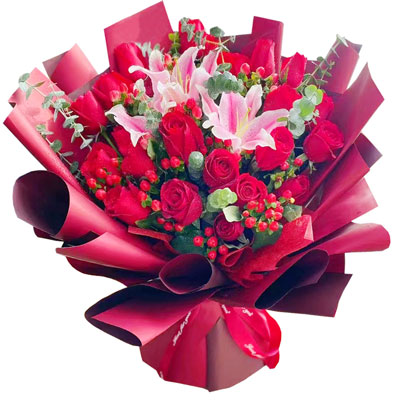 咸宁22朵红玫瑰百合，爱的火焰