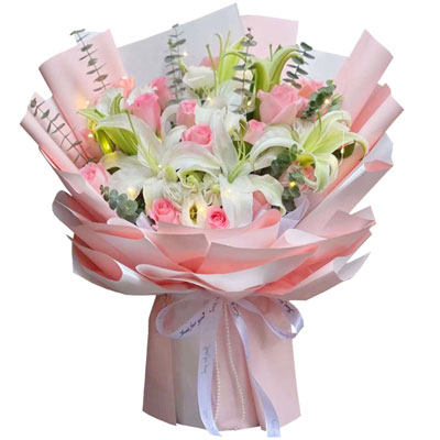 咸宁16朵粉玫瑰百合，感情稳定坚固