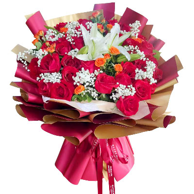 咸宁33朵红玫瑰百合，爱如同花般绽放
